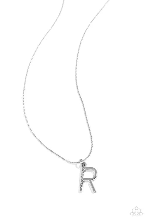 R - Letter of the Law Paparazzi Accessories Necklaces with Earrings Silver