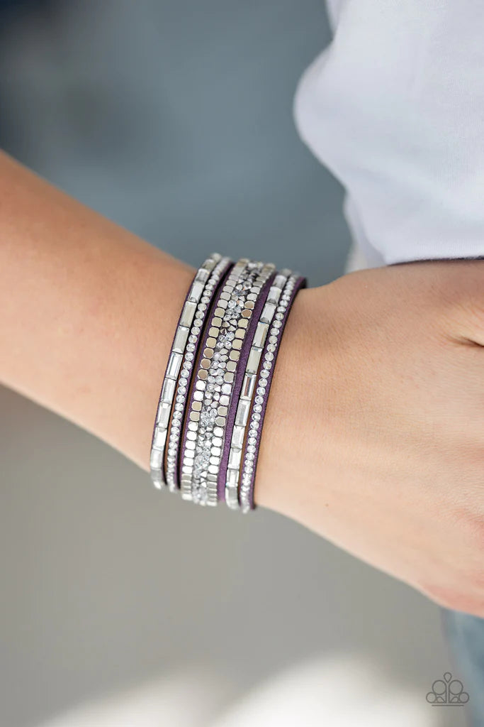 Rebel In Rhinestones Blue Paparazzi Accessories Bracelet