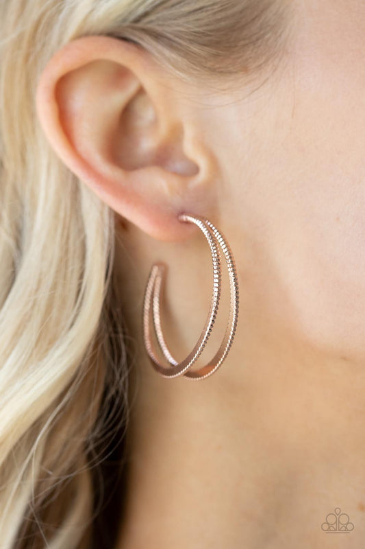 Rustic Curves Paparazzi Accessories Hoop Earrings Rose Gold