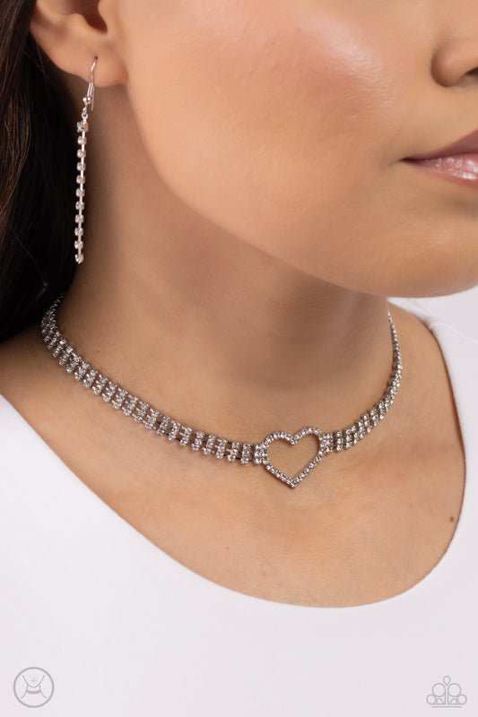 Rows of Romance Paparazzi Accessories Choker with Earrings - White