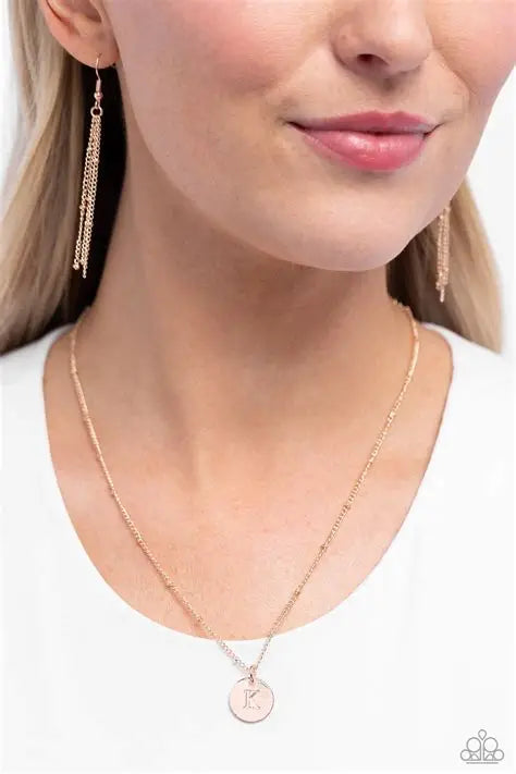 K - Initial Elegance Paparazzi Accessories Necklaces with Earrings Rose Gold