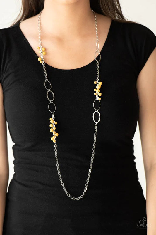 Flirty Foxtrot Paparazzi Accessories Necklace with Earrings Yellow