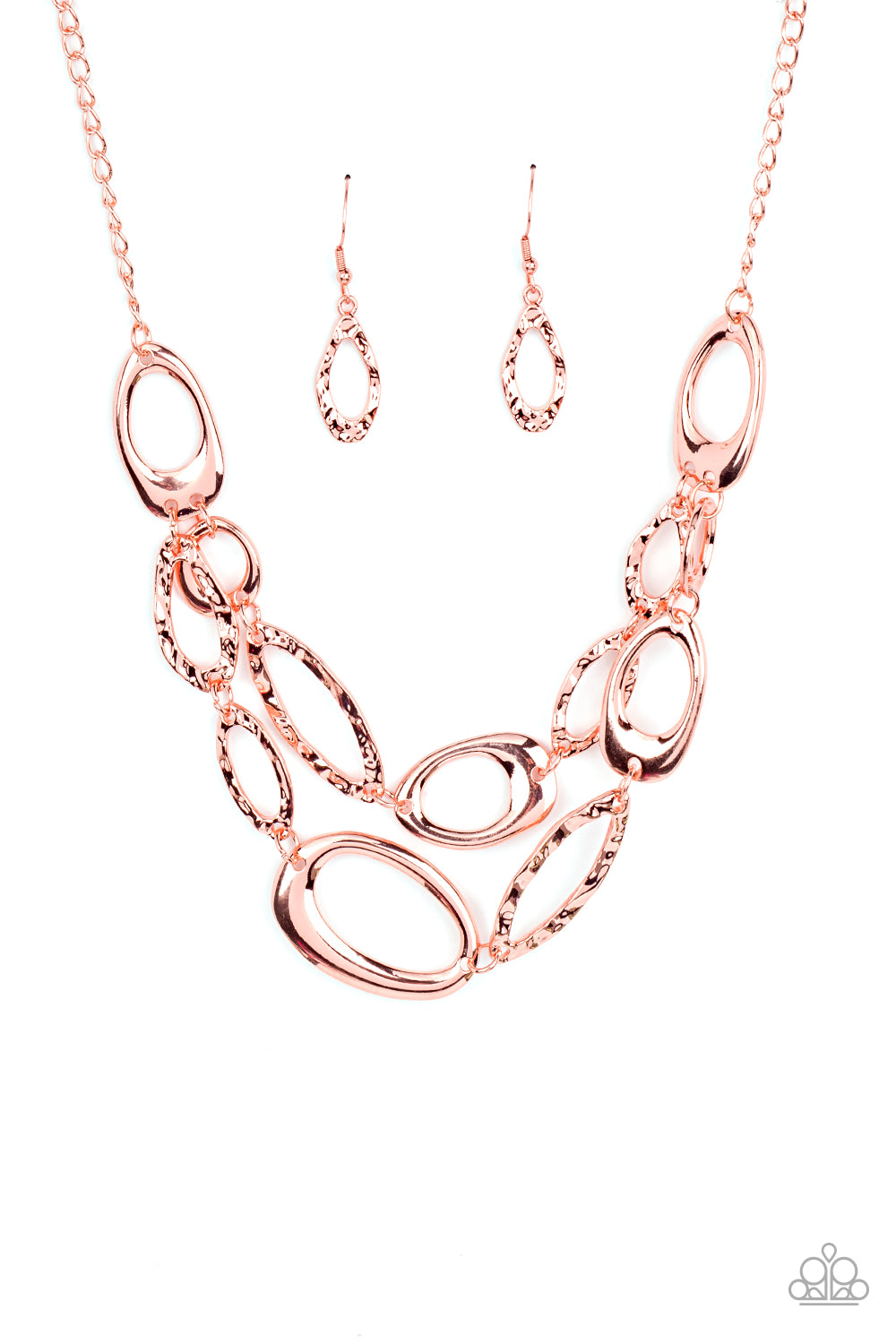 Game OVAL Paparazzi Accessories Necklace with Earrings Copper