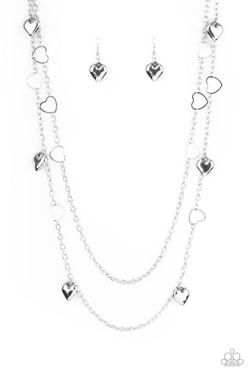 Chicly Cupid Paparazzi Accessories Necklace with Earrings - Silver