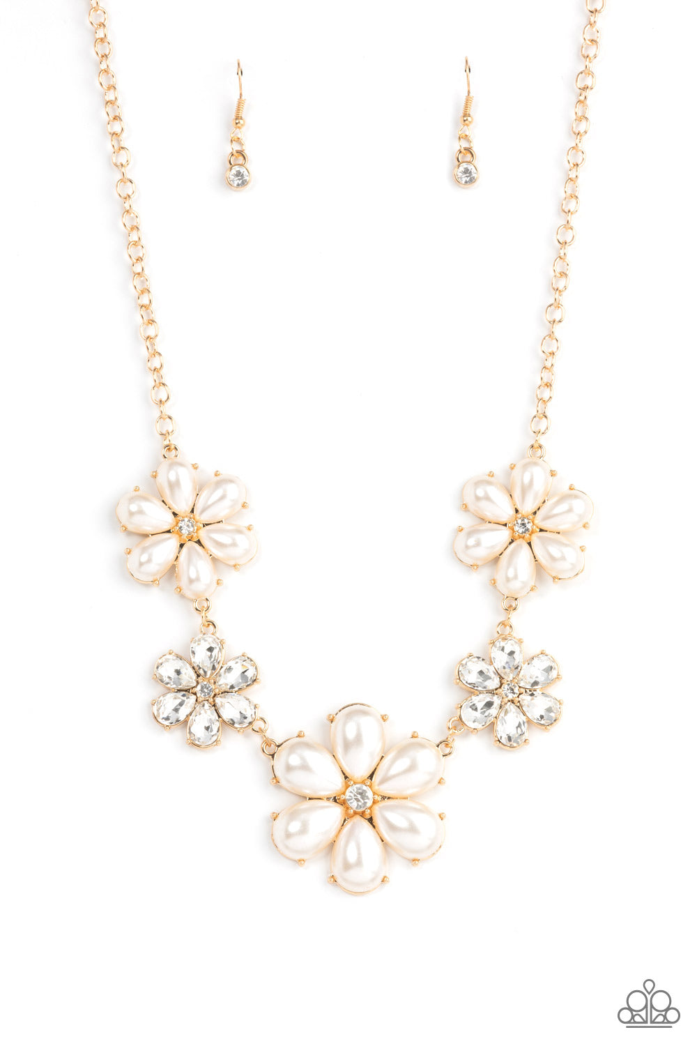 Fiercely Flowering Paparazzi Accessories Necklace with Earrings - Gold
