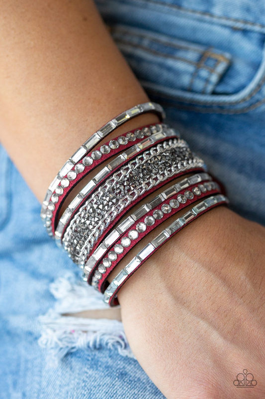 Rhinestone Rumble Red Paparazzi Accessories Bracelet